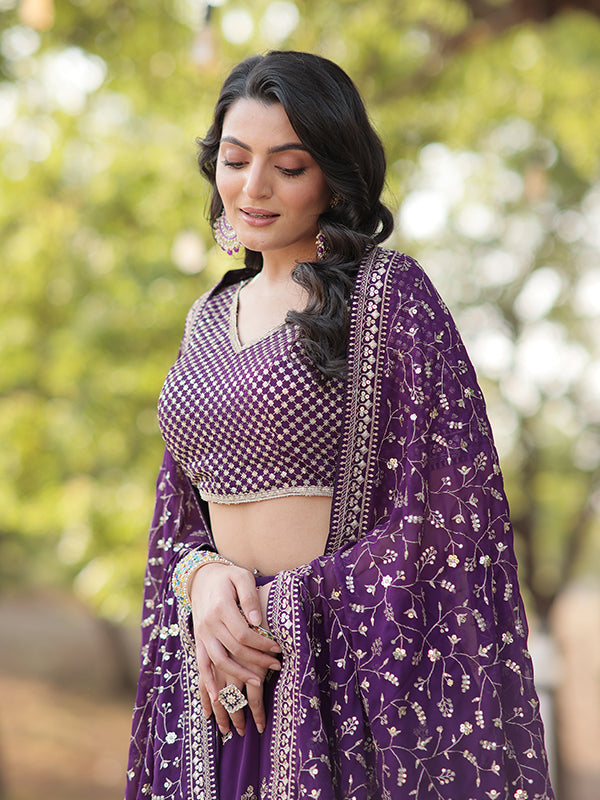 Purple Faux With Sequins Embroidered Sequins Lehenga Choli