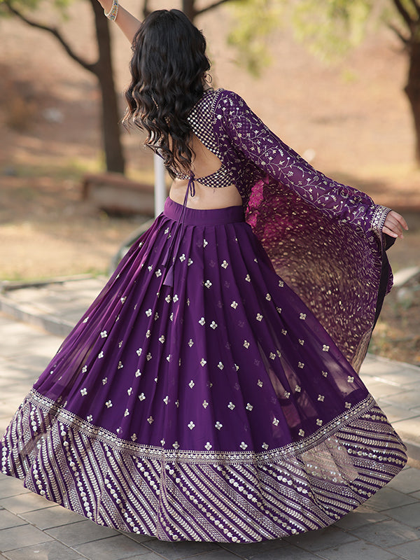 Purple Faux With Sequins Embroidered Sequins Lehenga Choli