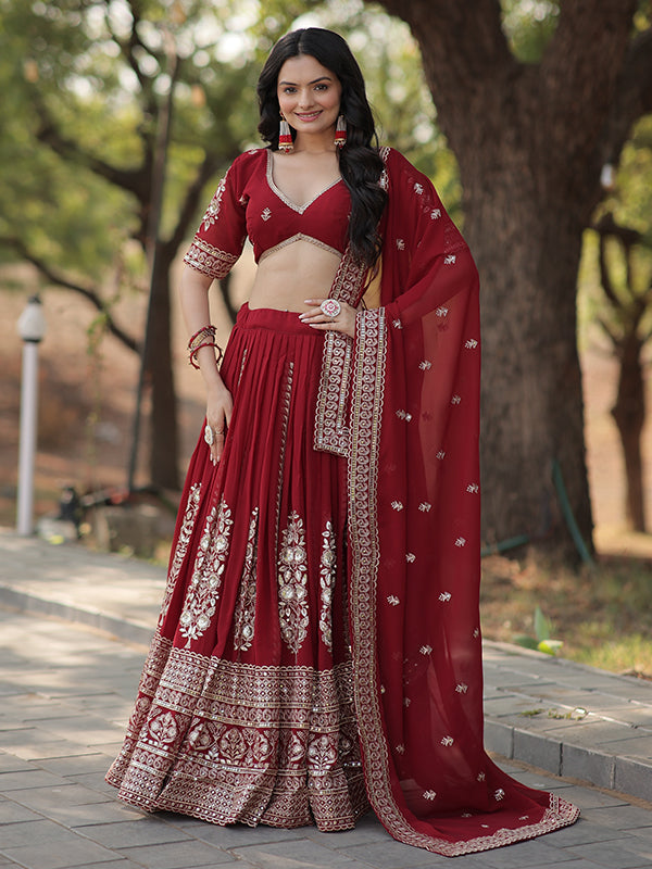 Maroon Georgette With Sequins Embroidered Sequins Lehenga Choli