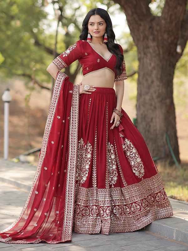 Maroon Georgette With Sequins Embroidered Sequins Lehenga Choli