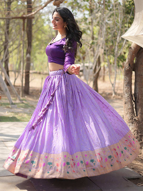 Lavender Viscose Jequard With Kalamkari Jari Border Lehenga Choli