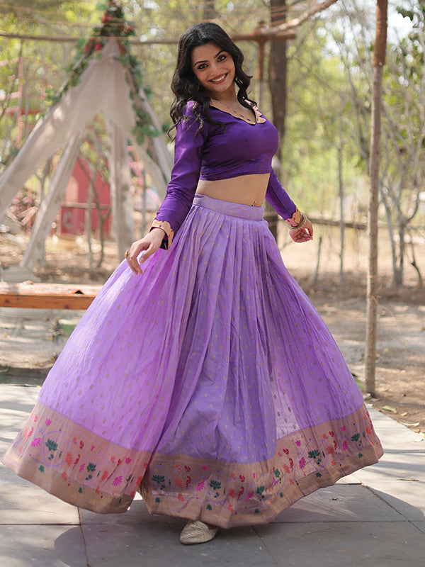 Lavender Viscose Jequard With Kalamkari Jari Border Lehenga Choli