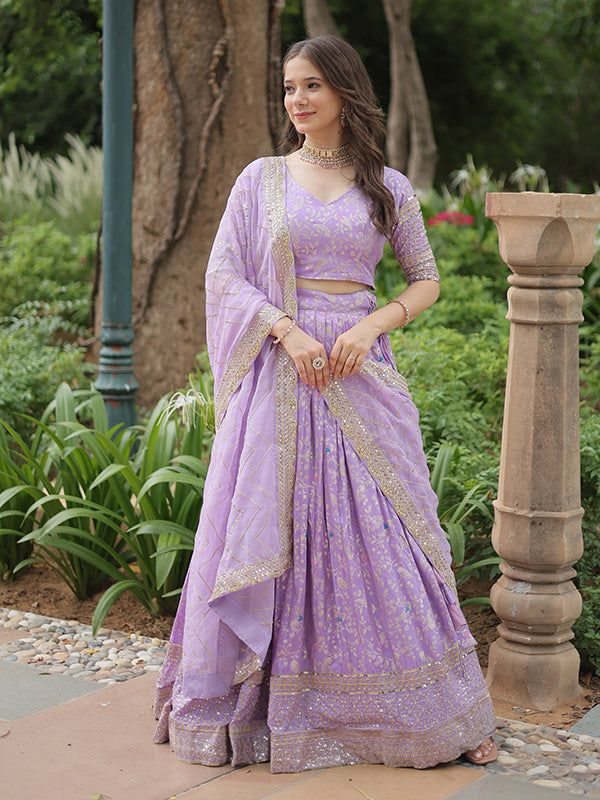 Lavender Viscose Jacquard With Embroidered Sequins Lehenga Choli