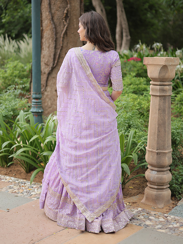 Lavender Viscose Jacquard With Embroidered Sequins Lehenga Choli