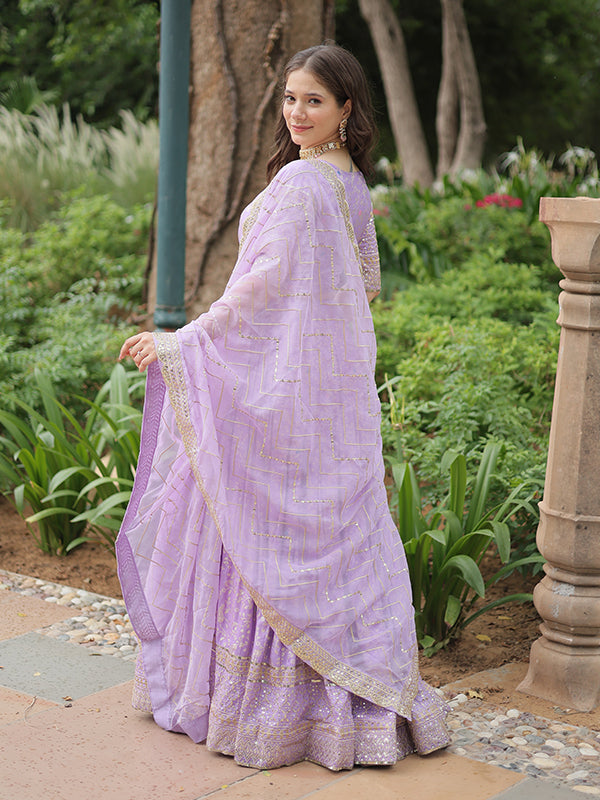 Lavender Viscose Jacquard With Embroidered Sequins Lehenga Choli