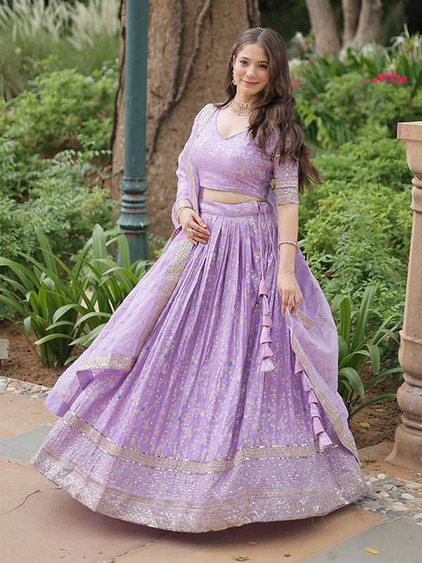 Lavender Viscose Jacquard With Embroidered Sequins Lehenga Choli