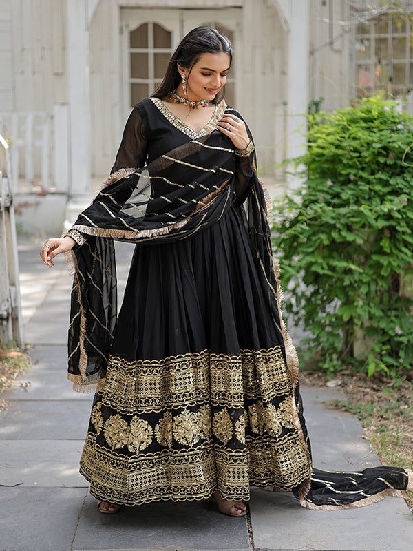 Black Faux Blooming Designer Lace Border Gown With Dupatta