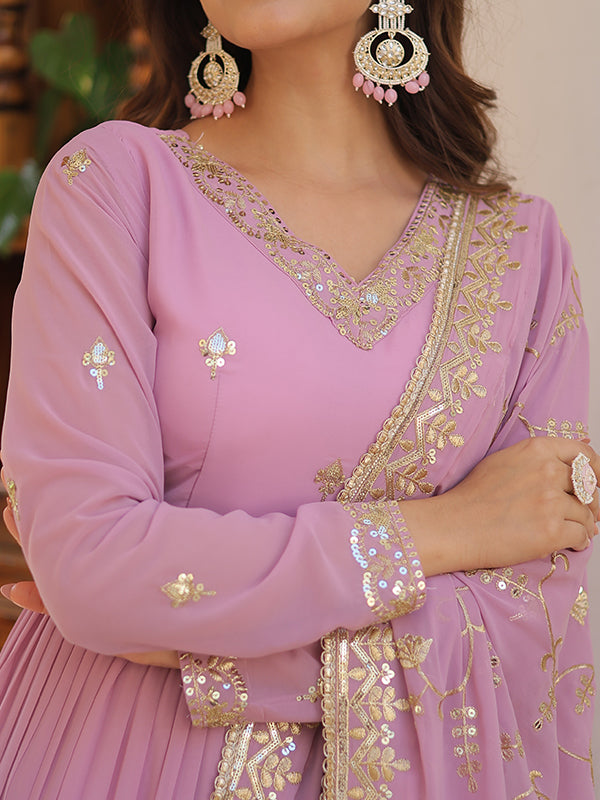 Light Pink Faux Georgette with Embroidered Work Gown With Dupatta