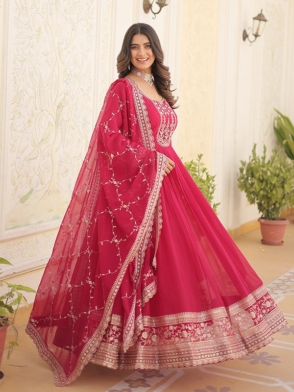 Pink Faux Blooming Rich Sequins Embroidered Gown With Dupatta