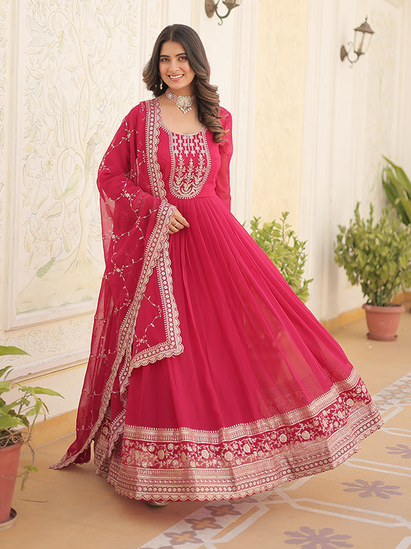 Pink Faux Blooming Rich Sequins Embroidered Gown With Dupatta