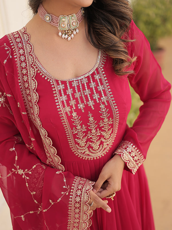 Pink Faux Blooming Rich Sequins Embroidered Gown With Dupatta