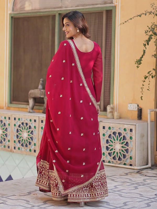 Pink Georgette Rich Sequins Embroidered Work Gown With Dupatta