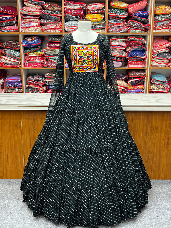 Black Layered Embroidered & Printed Anarkali Gown