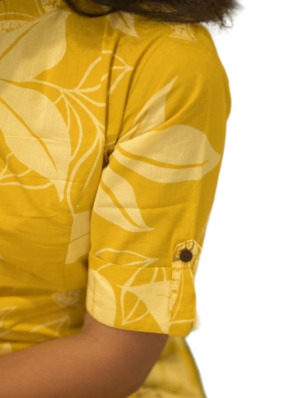 Yellow Printed Cotton Kurti With Pant
