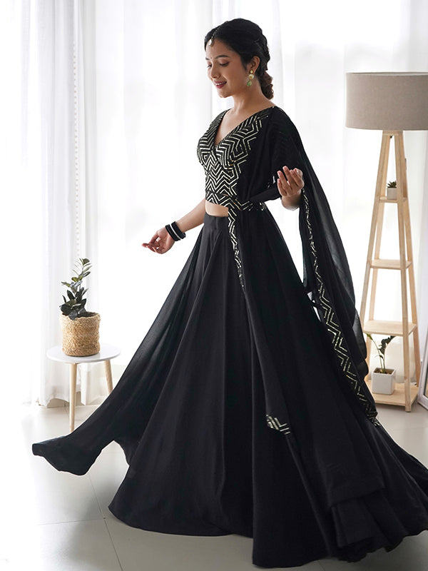 Black Golden Lace Work Georgette Lehenga Choli