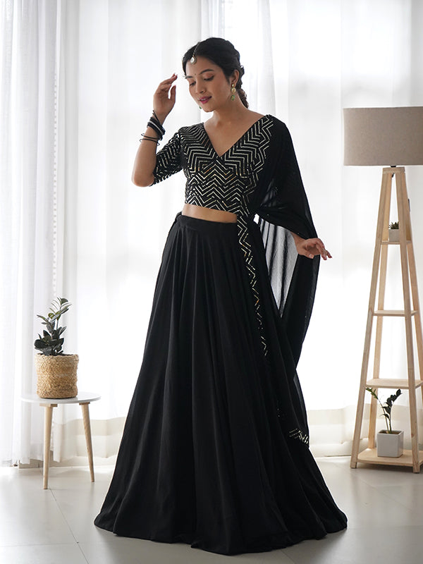 Black Golden Lace Work Georgette Lehenga Choli