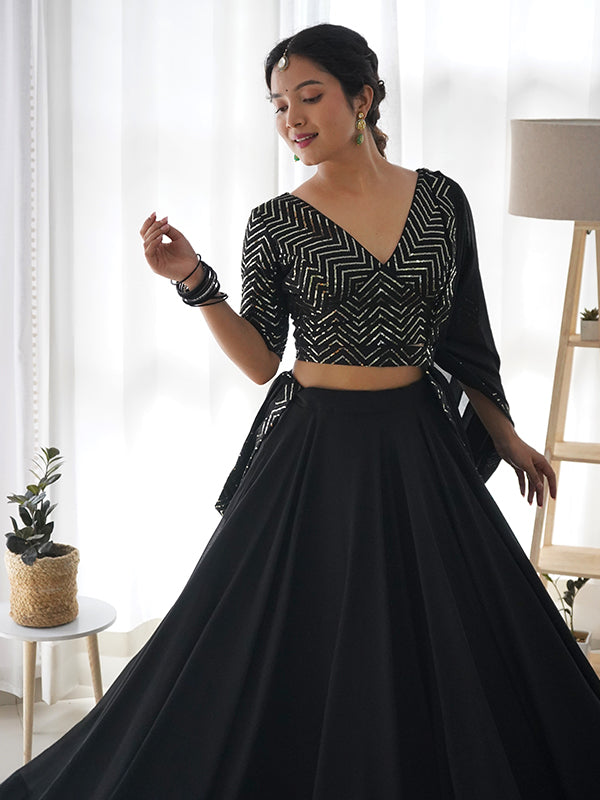 Black Golden Lace Work Georgette Lehenga Choli