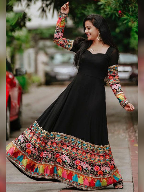 Wedding Wear Black Floor Touch Gown Niharika Style